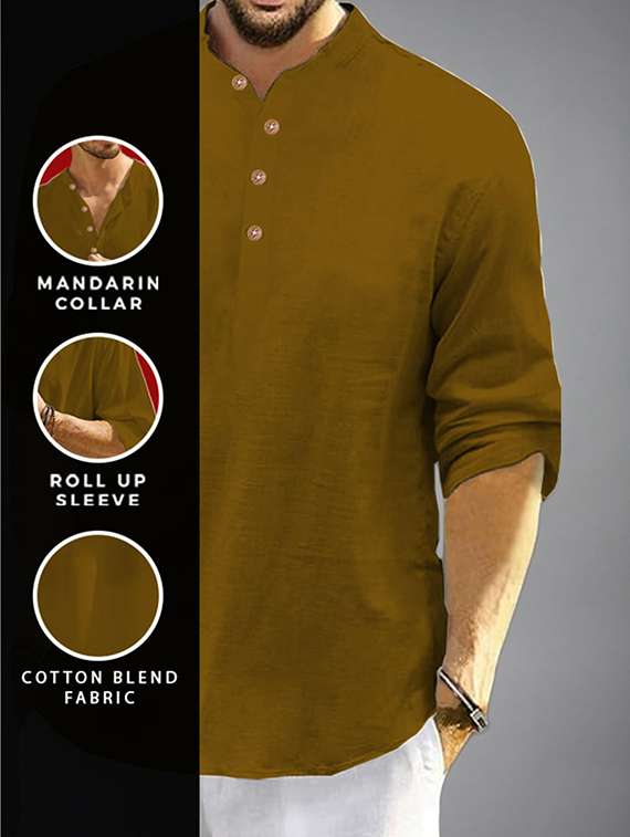 men solid mandarin neck short kurta - 22325997 -  Standard Image - 3