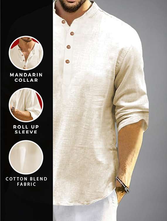 men solid mandarin neck short kurta - 22326000 -  Standard Image - 3