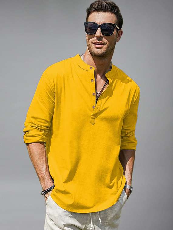 men solid mandarin neck short kurta