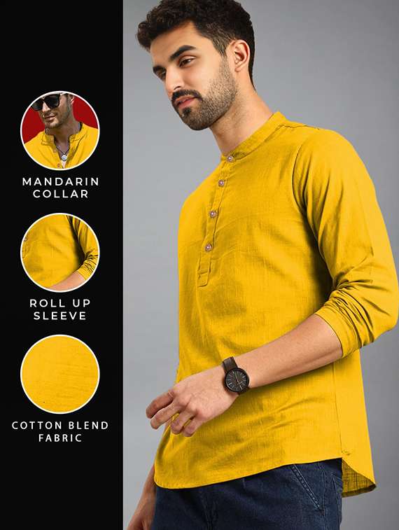 men solid mandarin neck short kurta - 22326001 -  Standard Image - 3