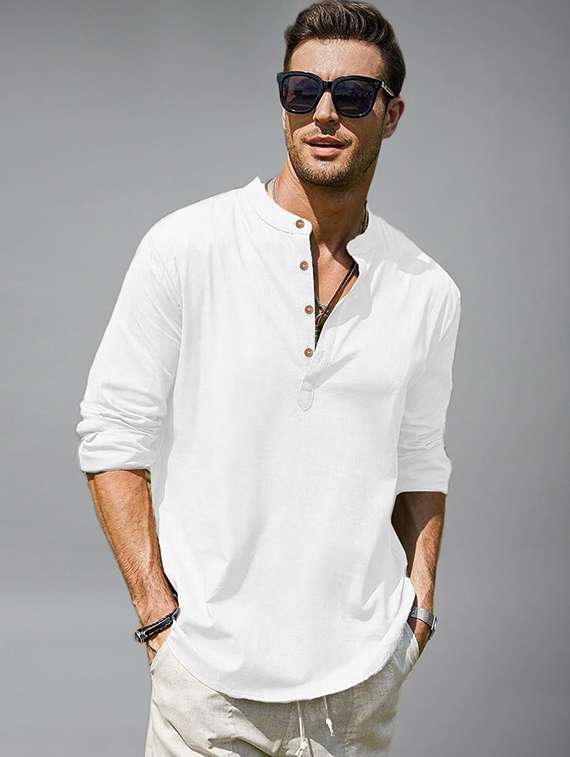 men solid mandarin neck short kurta