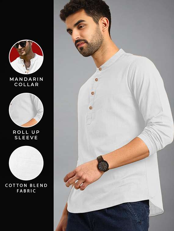 men solid mandarin neck short kurta - 22326002 -  Standard Image - 3