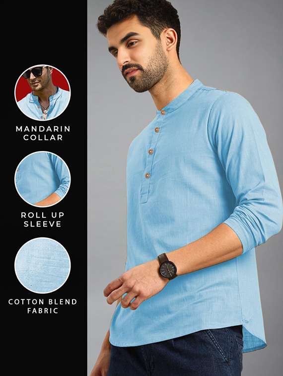 men solid mandarin neck short kurta - 22326004 -  Standard Image - 3