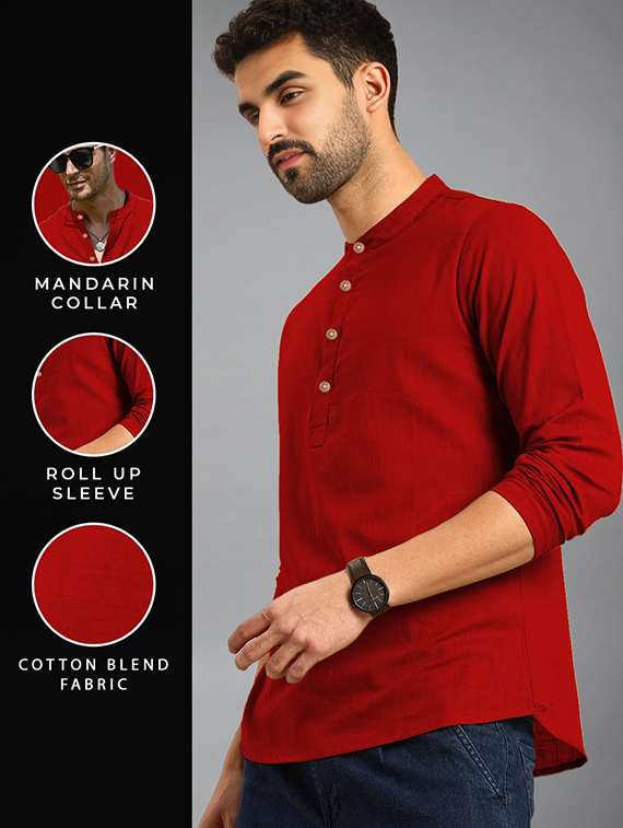 men solid mandarin neck short kurta - 22326006 -  Standard Image - 3
