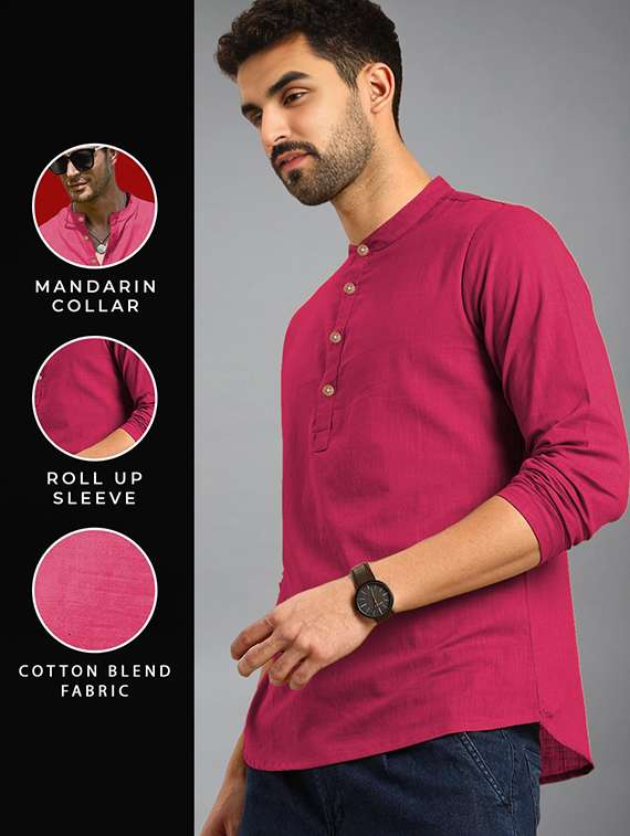 men solid mandarin neck short kurta - 22326008 -  Standard Image - 3