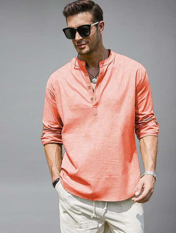 men solid mandarin neck short kurta