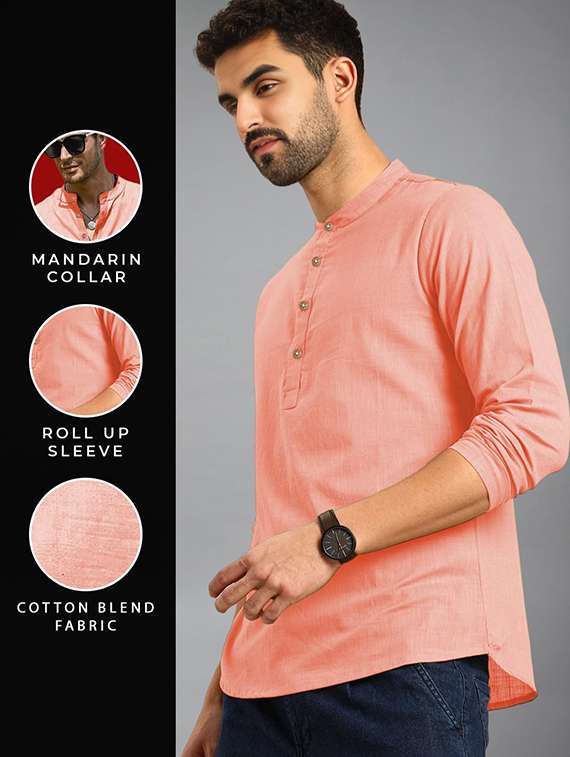 men solid mandarin neck short kurta - 22326009 -  Standard Image - 3