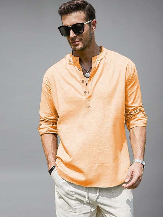 men solid mandarin neck short kurta