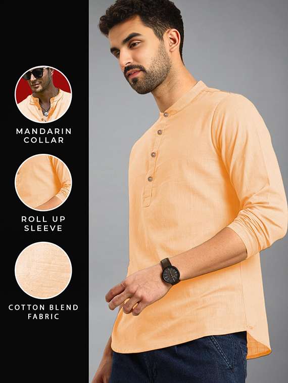men solid mandarin neck short kurta - 22326010 -  Standard Image - 3