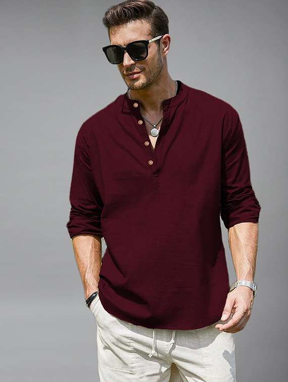 men solid mandarin neck short kurta