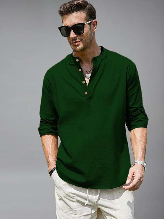 men solid mandarin neck short kurta