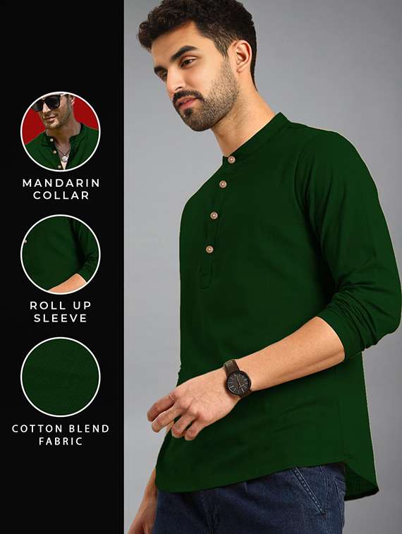 men solid mandarin neck short kurta - 22326015 -  Standard Image - 3