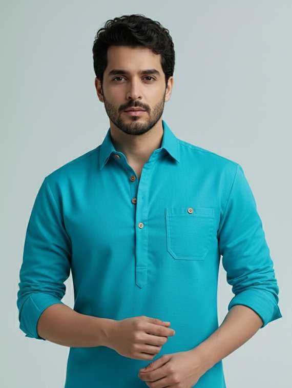 men solid long sleeve short kurta - 22326147 -  Standard Image - 3