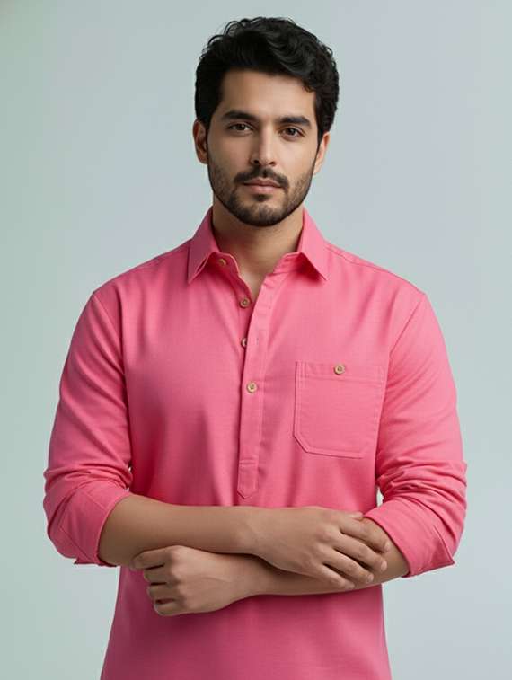 men solid long sleeve short kurta - 22326153 -  Standard Image - 3