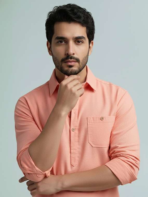 men solid long sleeve short kurta - 22326155 -  Standard Image - 3