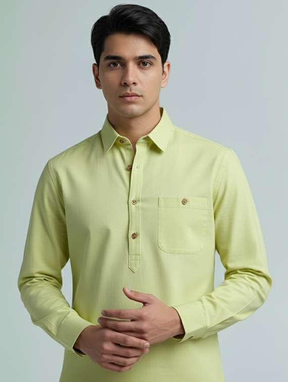 men solid long sleeve short kurta - 22326168 -  Standard Image - 3