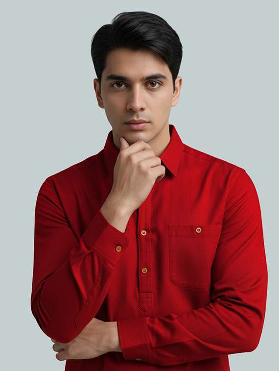 men solid long sleeve short kurta - 22326170 -  Standard Image - 3