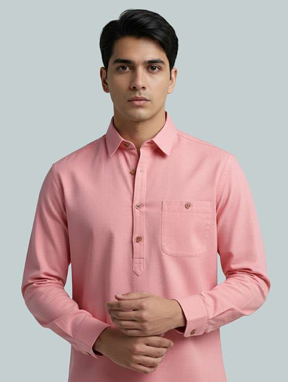 men solid long sleeve short kurta - 22326173 -  Standard Image - 3