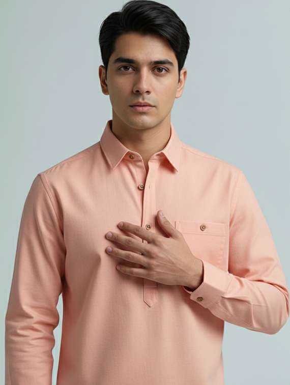 men solid long sleeve short kurta - 22326174 -  Standard Image - 3