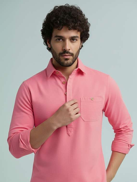 men solid long sleeve short kurta - 22326192 -  Standard Image - 3