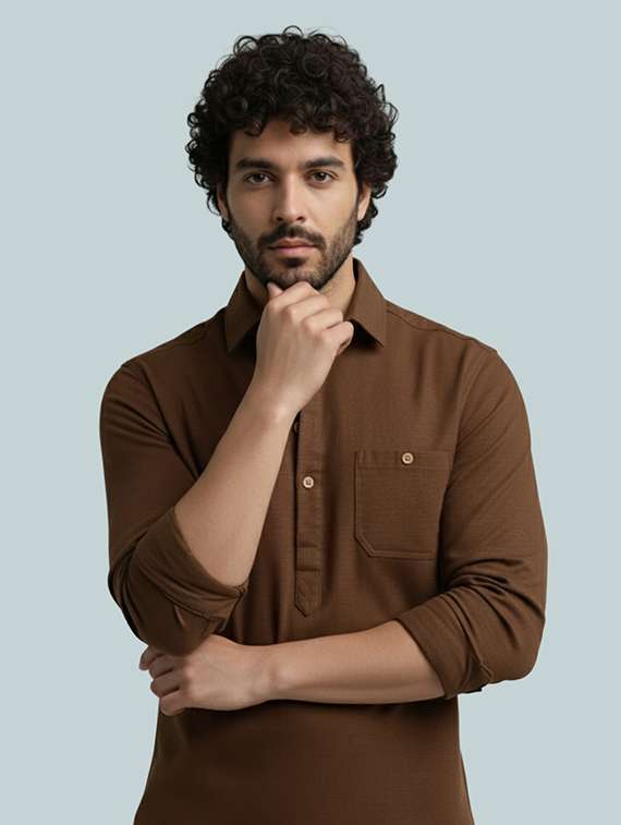 men solid long sleeve short kurta - 22326199 -  Standard Image - 3
