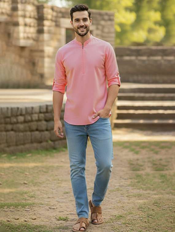 men solid mandarin neck short kurta - 22326332 -  Standard Image - 3