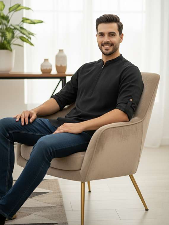 men solid mandarin neck short kurta - 22326337 -  Standard Image - 3