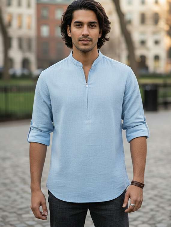 men solid mandarin neck short kurta