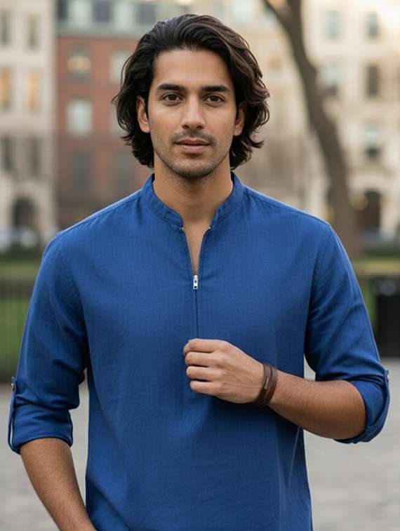 men solid mandarin neck short kurta - 22326343 -  Standard Image - 3