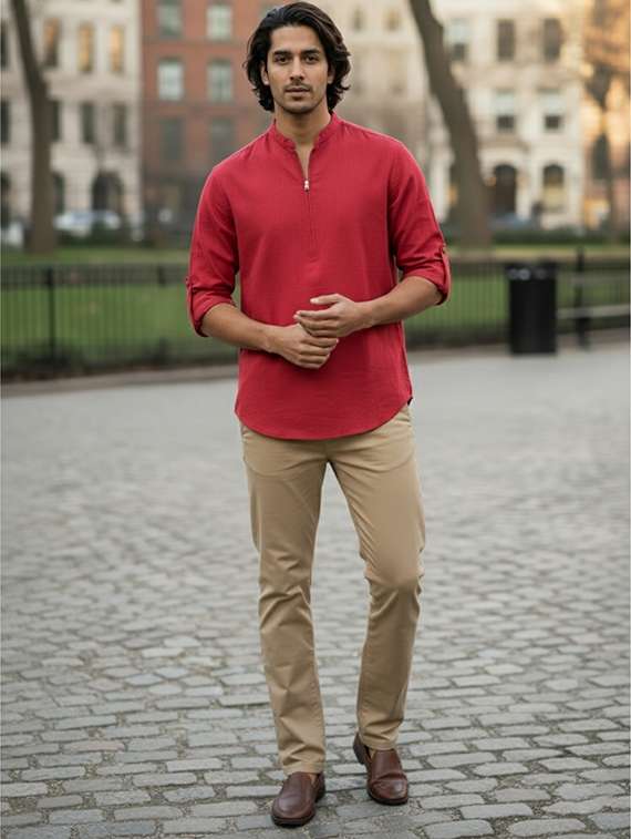 men solid mandarin neck short kurta - 22326344 -  Standard Image - 3