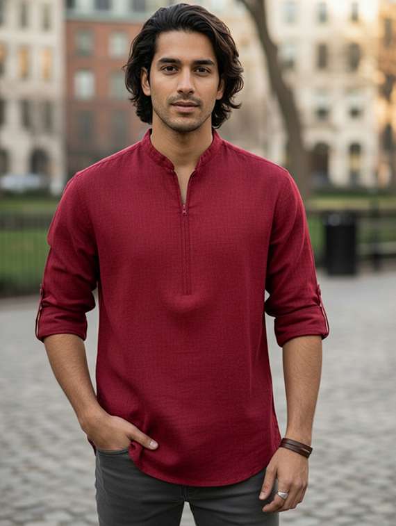 men solid mandarin neck short kurta