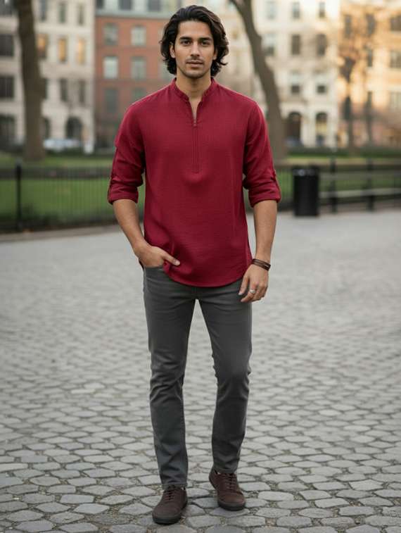 men solid mandarin neck short kurta - 22326350 -  Standard Image - 3