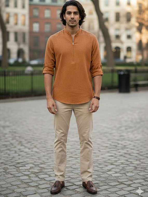 Men Solid Mandarin Neck Short Kurta - 22326356 -  Standard Image - 3