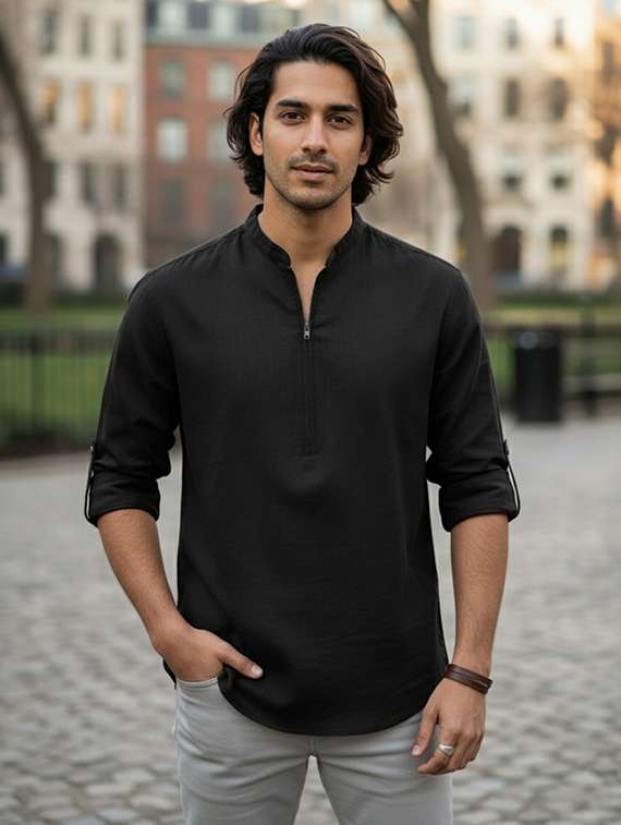 men solid mandarin neck short kurta