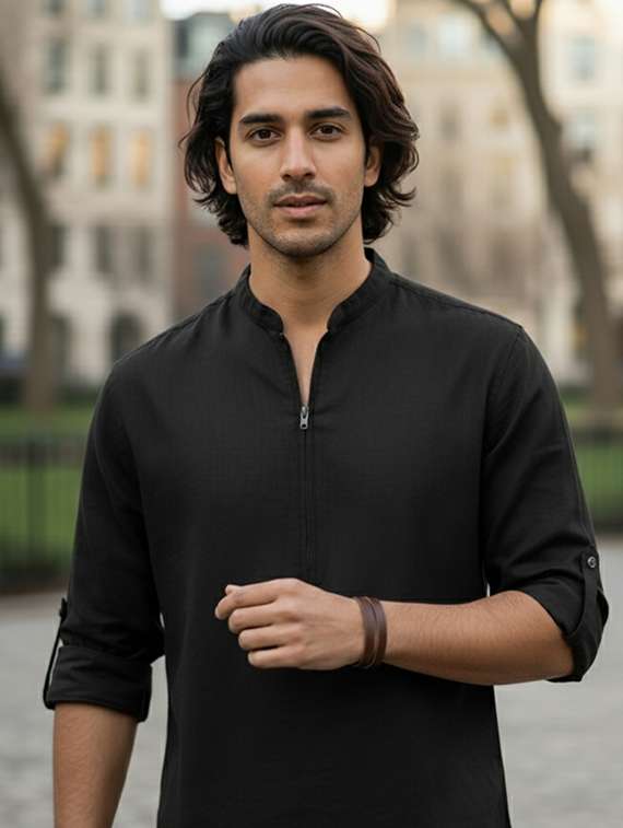 men solid mandarin neck short kurta - 22326357 -  Standard Image - 3