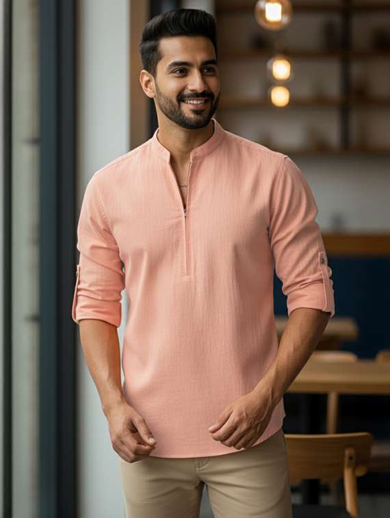 men solid mandarin neck short kurta