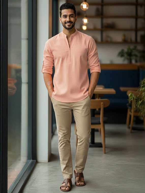 men solid mandarin neck short kurta - 22326367 -  Standard Image - 3