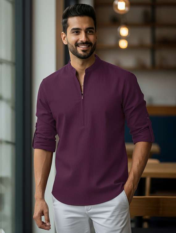 men solid mandarin neck short kurta