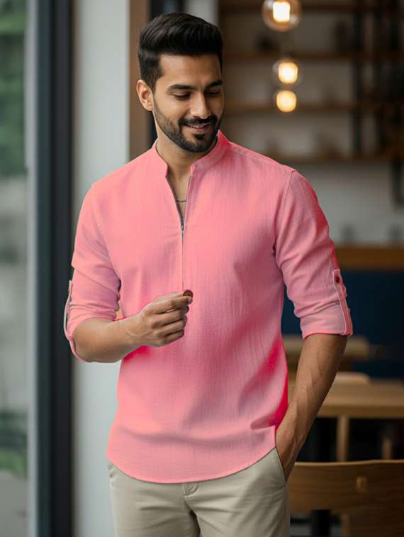 men solid mandarin neck short kurta