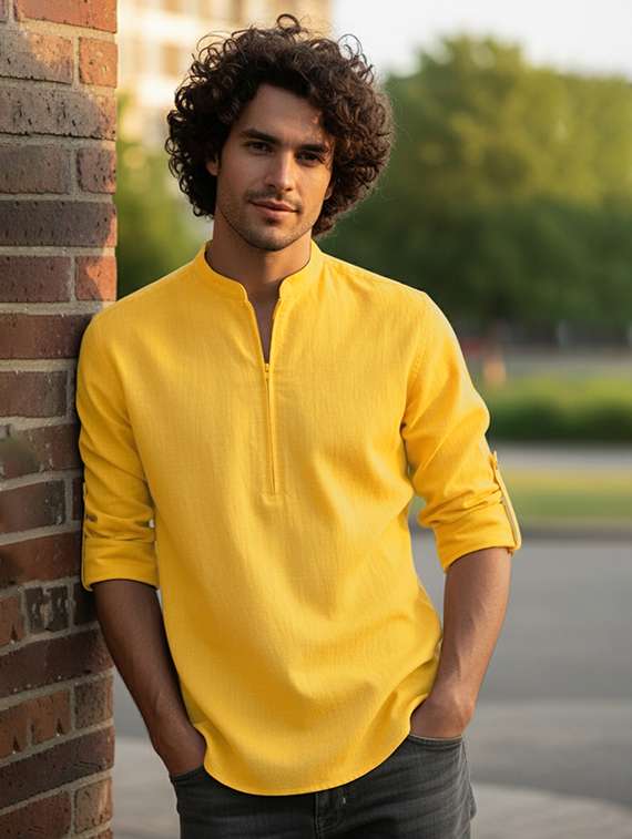 men solid mandarin neck short kurta