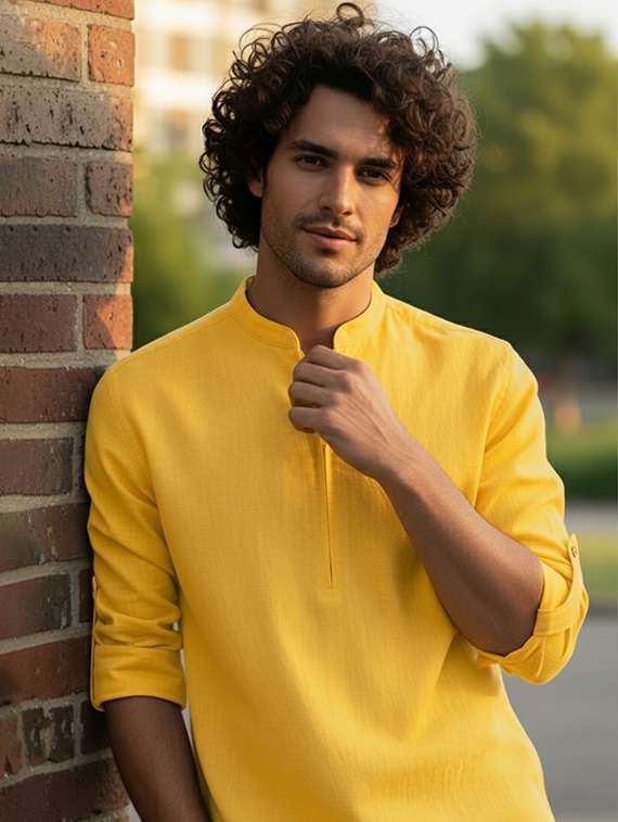 men solid mandarin neck short kurta - 22326379 -  Standard Image - 3