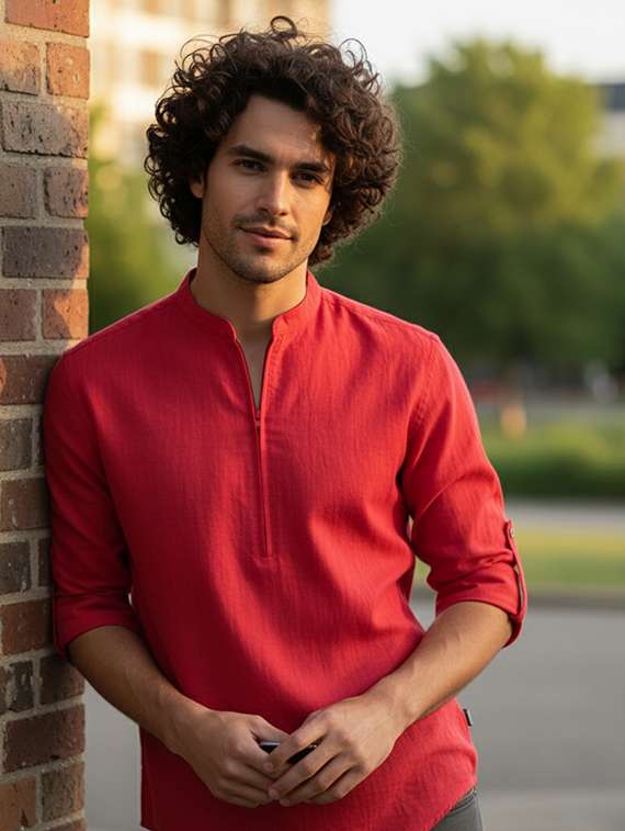 men solid mandarin neck short kurta - 22326383 -  Standard Image - 3