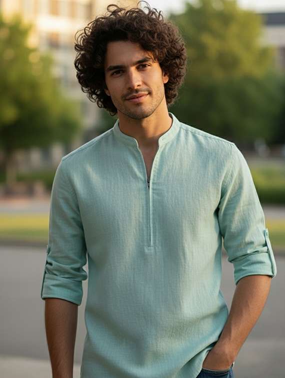 men solid mandarin neck short kurta - 22326384 -  Standard Image - 3