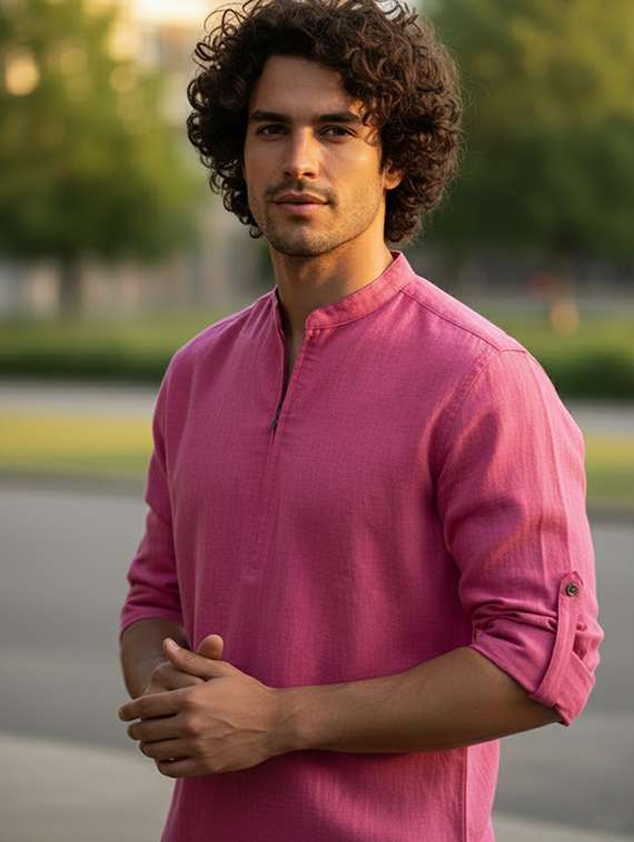 men solid mandarin neck short kurta - 22326385 -  Standard Image - 3