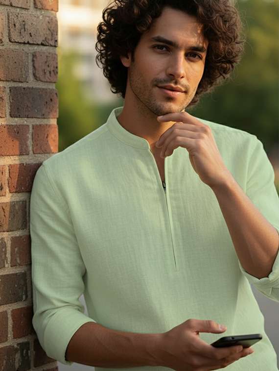 men solid mandarin neck short kurta - 22326386 -  Standard Image - 3