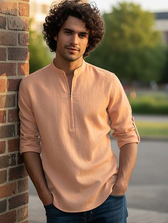 men solid mandarin neck short kurta