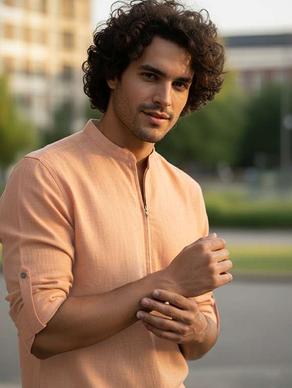 men solid mandarin neck short kurta - 22326387 -  Standard Image - 3