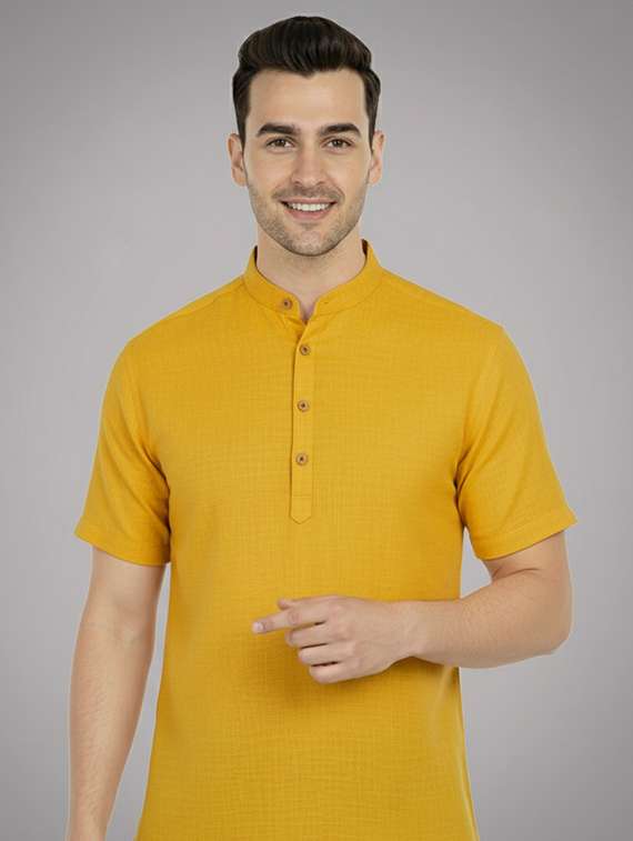men solid mandarin neck short kurta - 22326399 -  Standard Image - 3