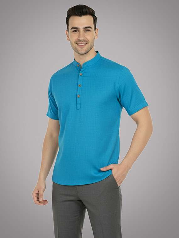 men solid mandarin neck short kurta