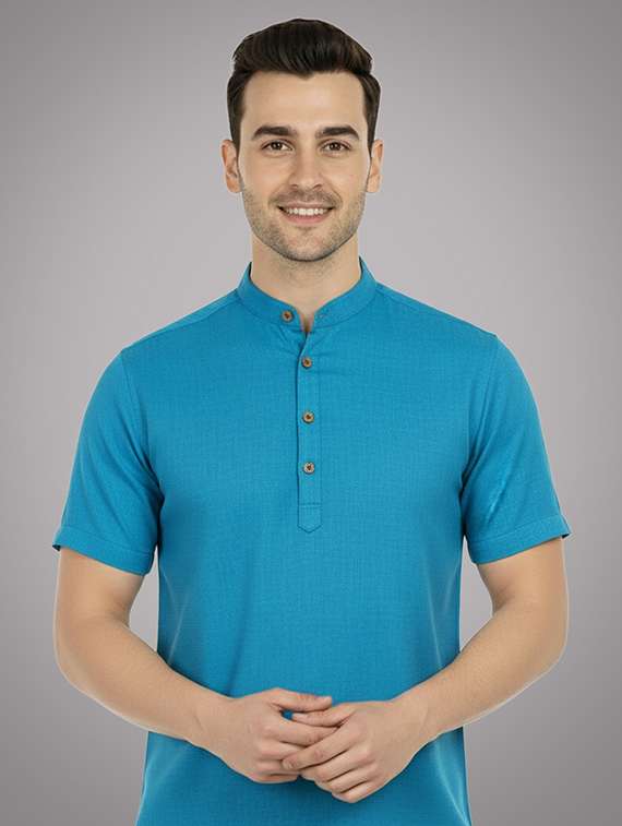 men solid mandarin neck short kurta - 22326401 -  Standard Image - 3